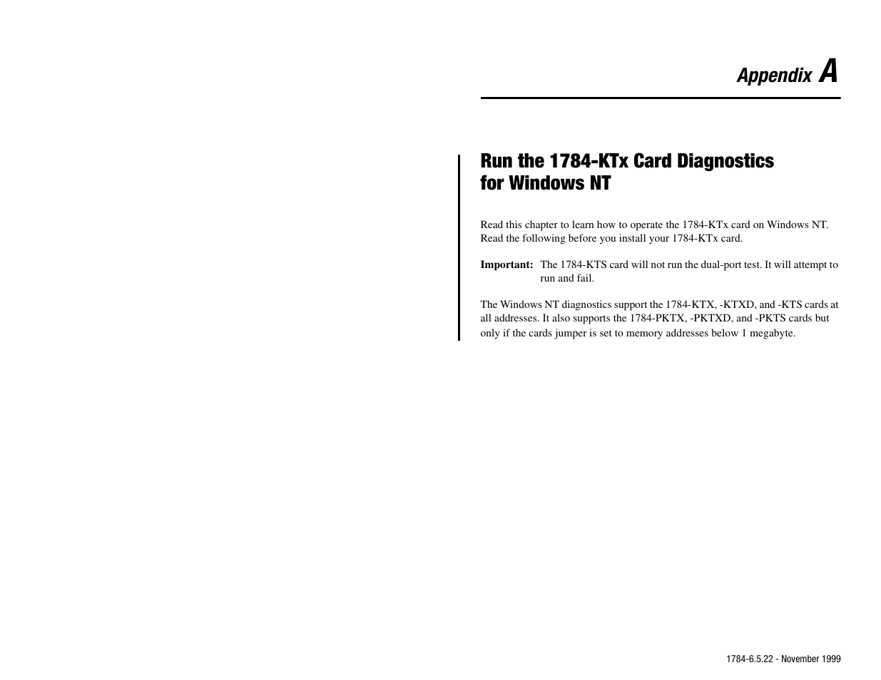 Appendix, Run the 1784-ktx card diagnostics for windows nt | Rockwell Automation 1784-KTS_KTX_KTXD User Manual Communication Interface Card User Manual | Page 45 / 96