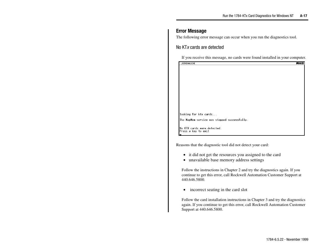 Error message | Rockwell Automation 1784-KTS_KTX_KTXD User Manual Communication Interface Card User Manual | Page 61 / 96