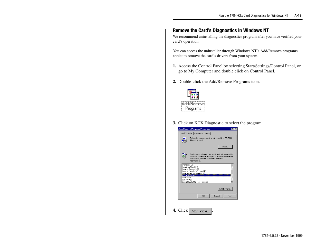 Remove the card’s diagnostics in windows nt | Rockwell Automation 1784-KTS_KTX_KTXD User Manual Communication Interface Card User Manual | Page 63 / 96