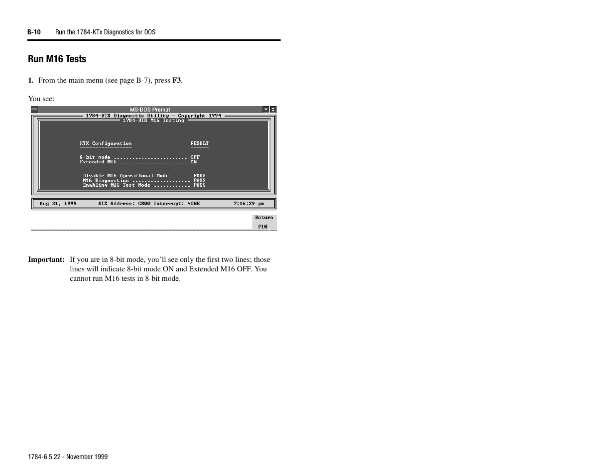 Run m16 tests, B-10 | Rockwell Automation 1784-KTS_KTX_KTXD User Manual Communication Interface Card User Manual | Page 74 / 96