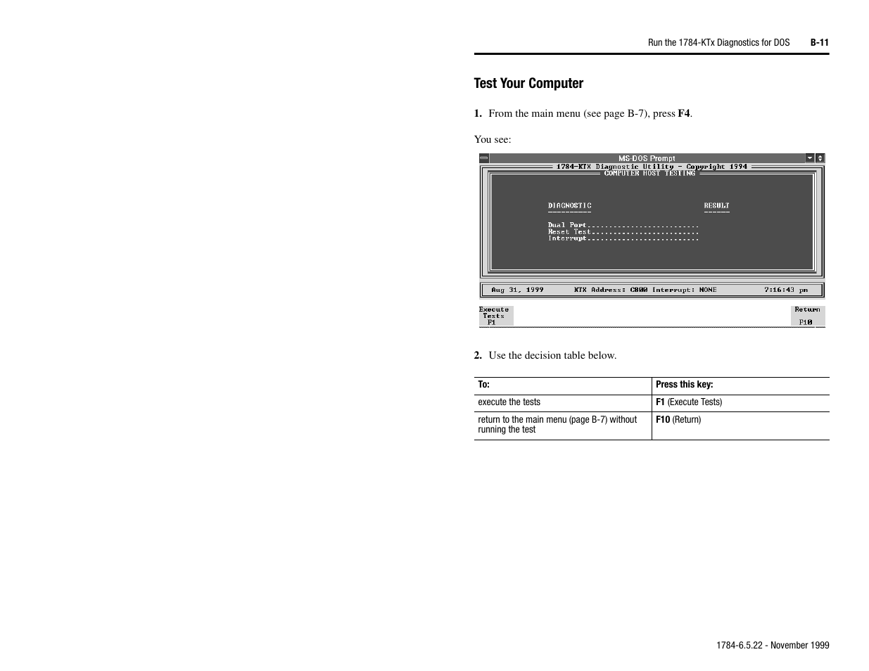 Test your computer, B-11 | Rockwell Automation 1784-KTS_KTX_KTXD User Manual Communication Interface Card User Manual | Page 75 / 96