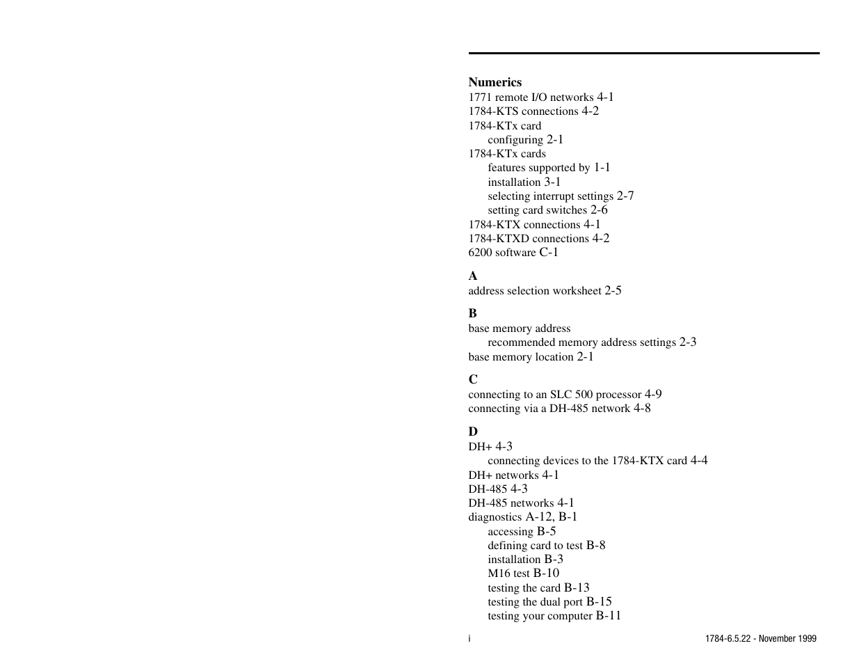 Index | Rockwell Automation 1784-KTS_KTX_KTXD User Manual Communication Interface Card User Manual | Page 91 / 96