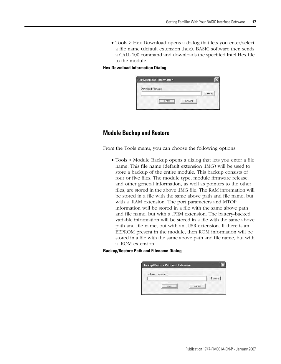 Module backup and restore | Rockwell Automation 1747-WINBAS Software Programming Manual User Manual | Page 19 / 40