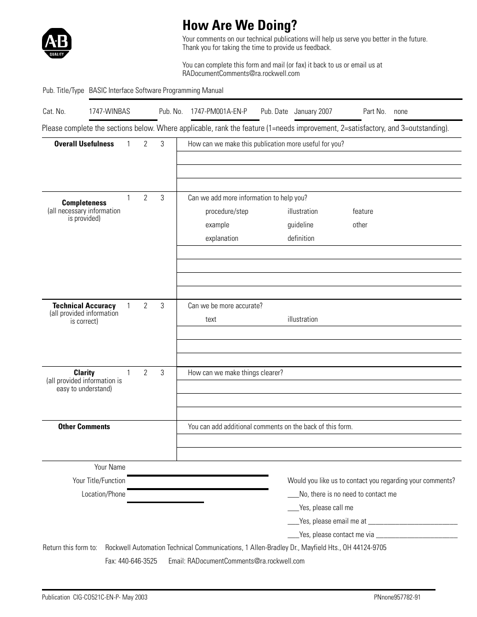 How are we doing | Rockwell Automation 1747-WINBAS Software Programming Manual User Manual | Page 37 / 40