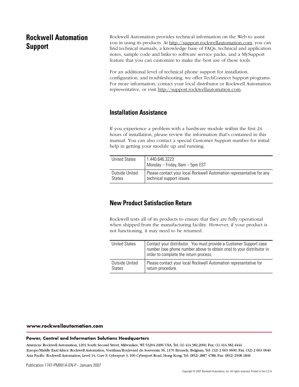 Backcover, Rockwell automation support, Installation assistance | New product satisfaction return | Rockwell Automation 1747-WINBAS Software Programming Manual User Manual | Page 40 / 40