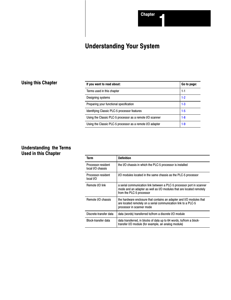 1785-6.2.1, 1 - understanding your system, Understanding your system | Rockwell Automation 1785-LTx,D17856.2.1 Classic PLC-5 Programmable Controllers Users Manual User Manual | Page 11 / 186