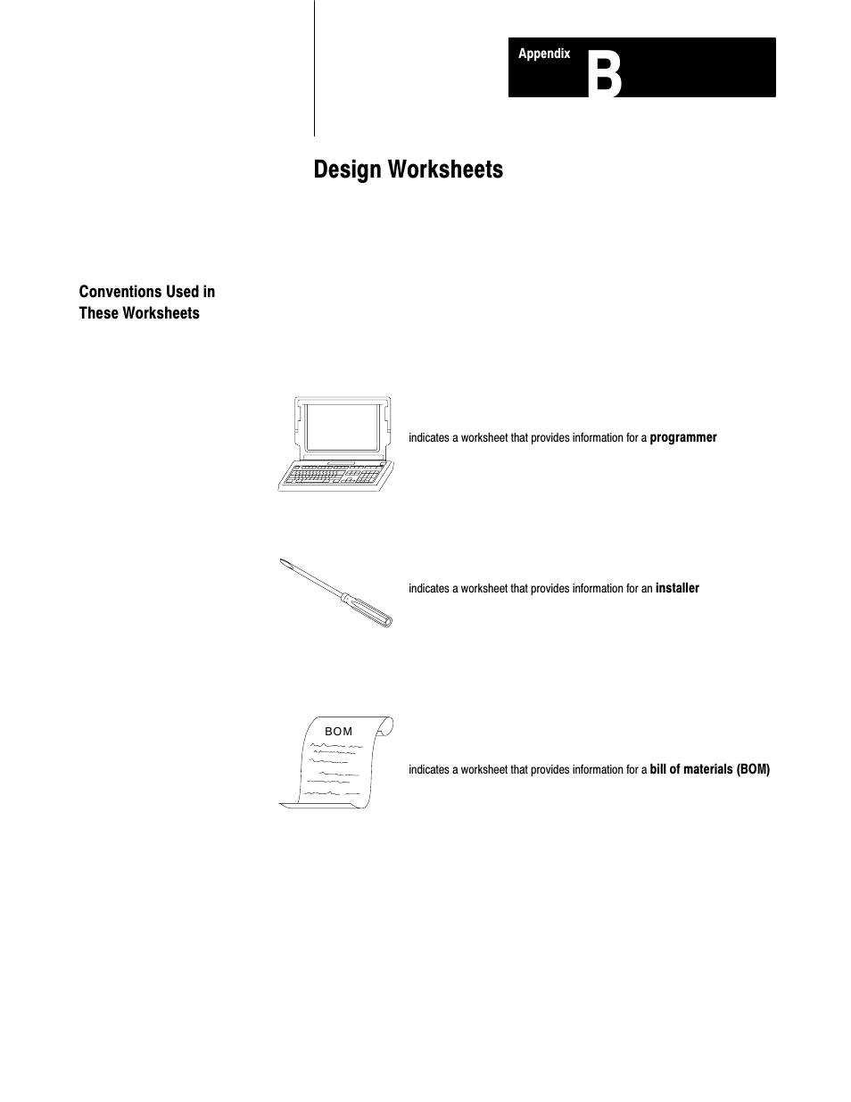 1785-6.2.1, b - design worksheets, Design worksheets | Rockwell Automation 1785-LTx,D17856.2.1 Classic PLC-5 Programmable Controllers Users Manual User Manual | Page 151 / 186