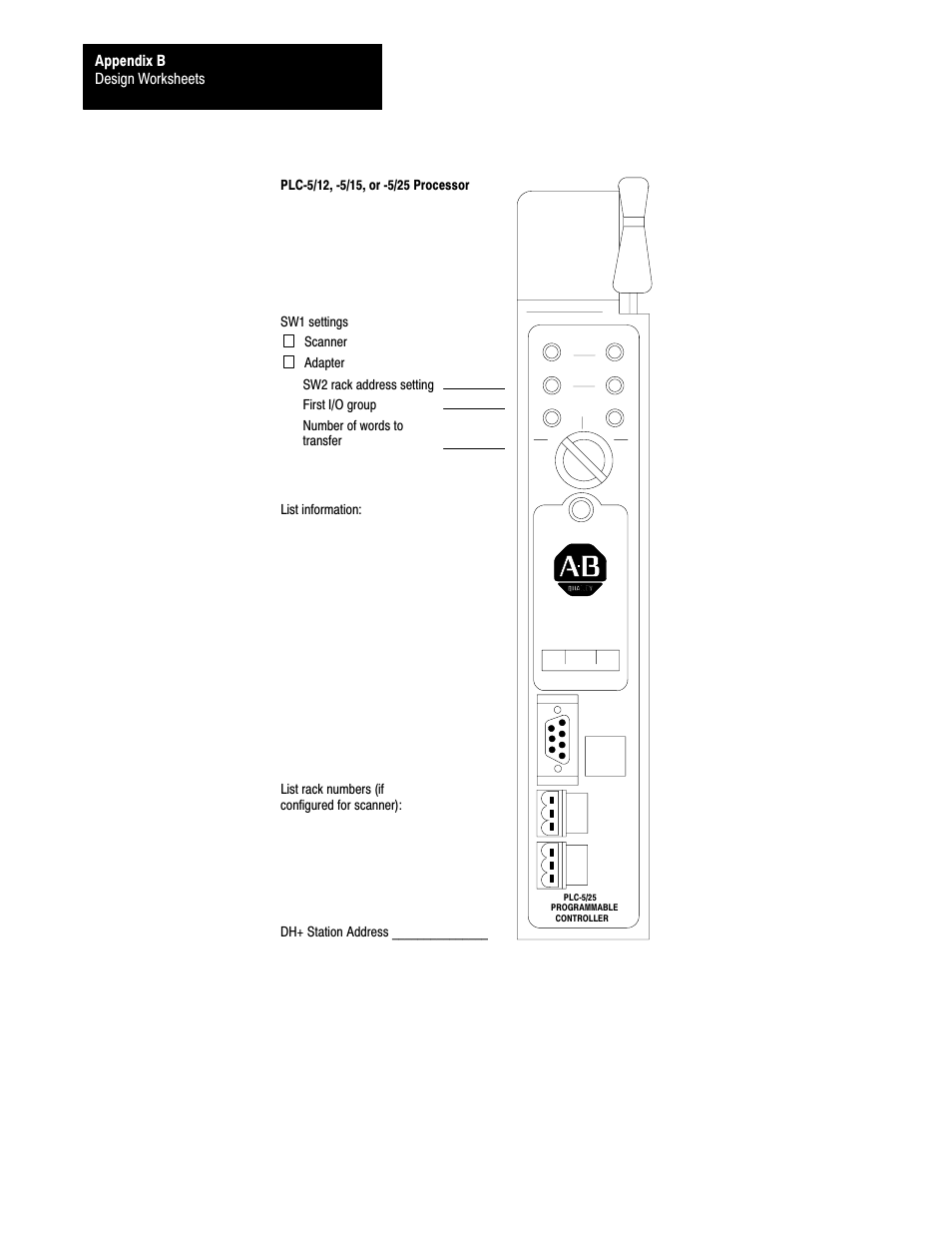 Design worksheets appendix b | Rockwell Automation 1785-LTx,D17856.2.1 Classic PLC-5 Programmable Controllers Users Manual User Manual | Page 170 / 186