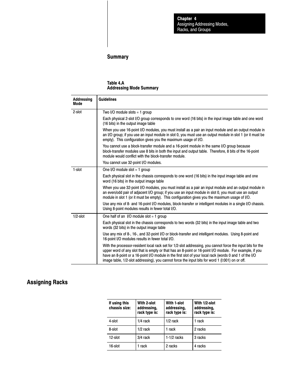 Assigning racks, Summary | Rockwell Automation 1785-LTx,D17856.2.1 Classic PLC-5 Programmable Controllers Users Manual User Manual | Page 51 / 186