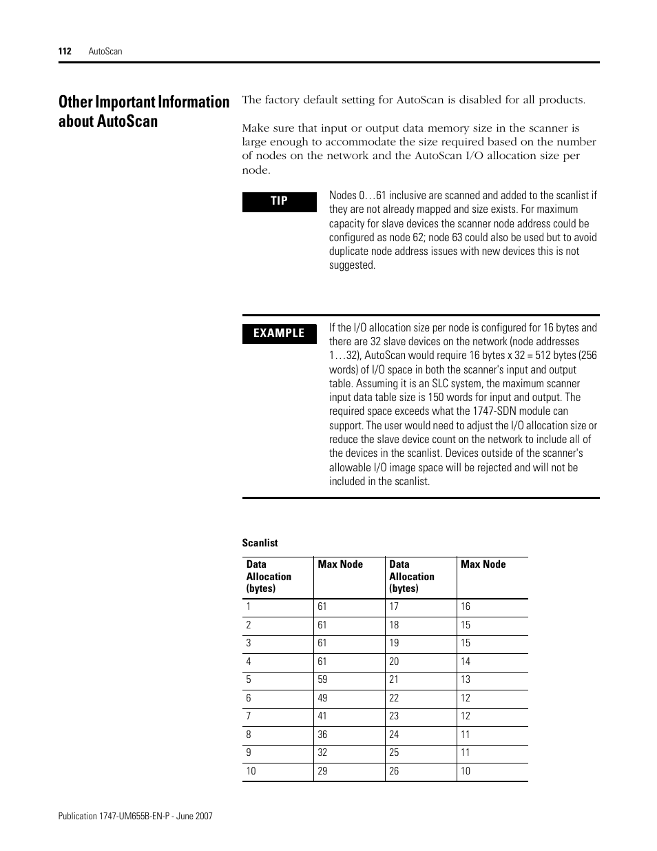 Other important information about autoscan | Rockwell Automation 1747-SDN SLC 500 DeviceNet Scanner Module User Manual User Manual | Page 112 / 160