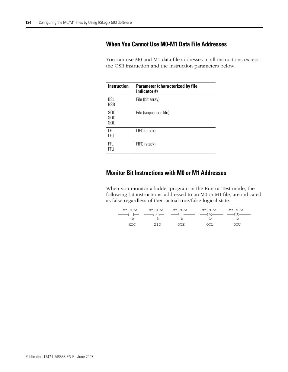 When you cannot use m0-m1 data file addresses, Monitor bit instructions with m0 or m1 addresses | Rockwell Automation 1747-SDN SLC 500 DeviceNet Scanner Module User Manual User Manual | Page 124 / 160