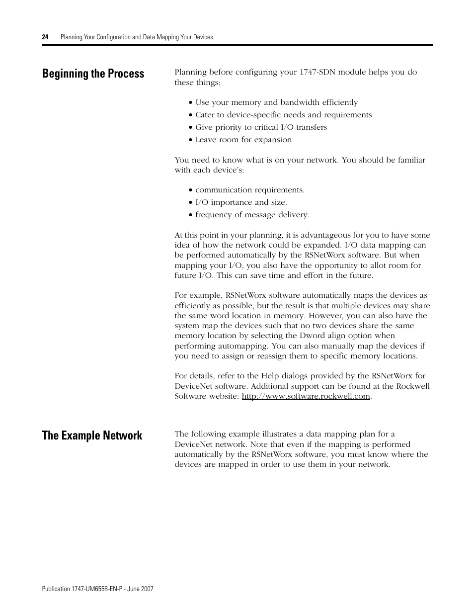 Beginning the process, The example network, Beginning the process the example network | Rockwell Automation 1747-SDN SLC 500 DeviceNet Scanner Module User Manual User Manual | Page 24 / 160