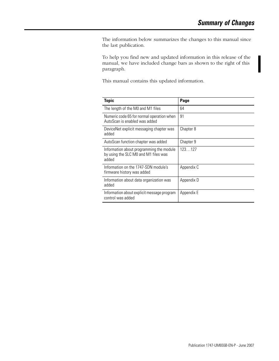 Summary of changes | Rockwell Automation 1747-SDN SLC 500 DeviceNet Scanner Module User Manual User Manual | Page 3 / 160