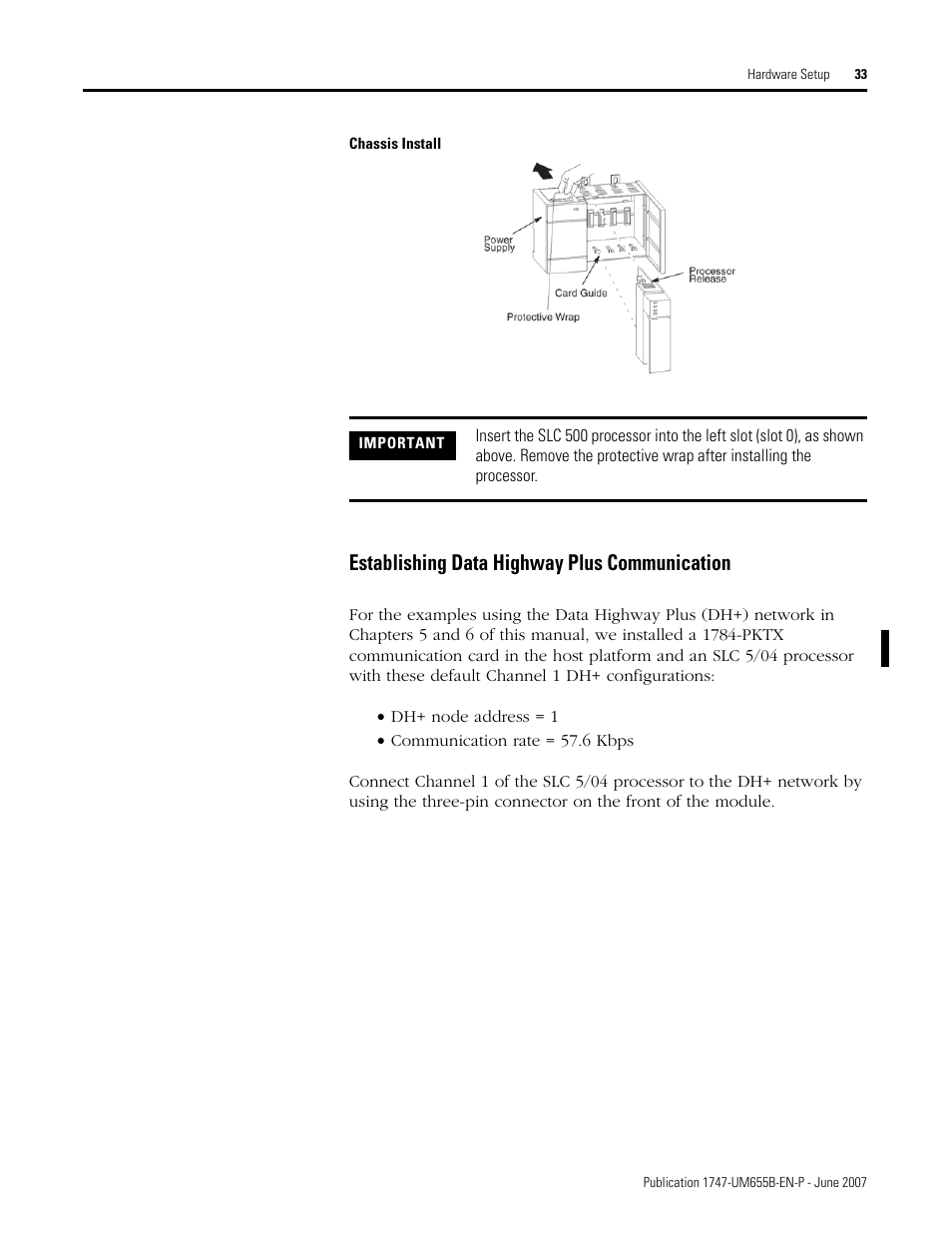 Establishing data highway plus communication | Rockwell Automation 1747-SDN SLC 500 DeviceNet Scanner Module User Manual User Manual | Page 33 / 160