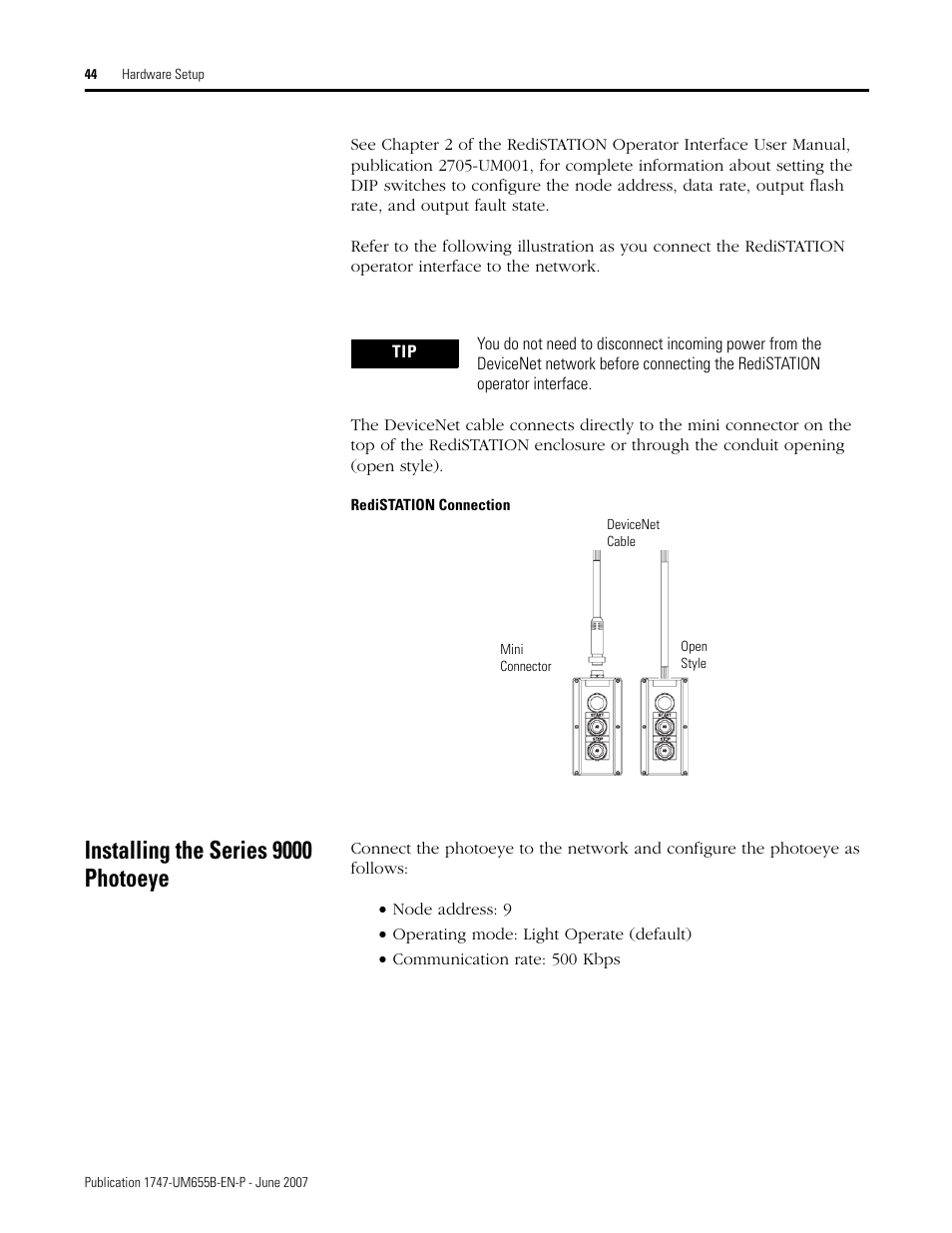 Installing the series 9000 photoeye | Rockwell Automation 1747-SDN SLC 500 DeviceNet Scanner Module User Manual User Manual | Page 44 / 160