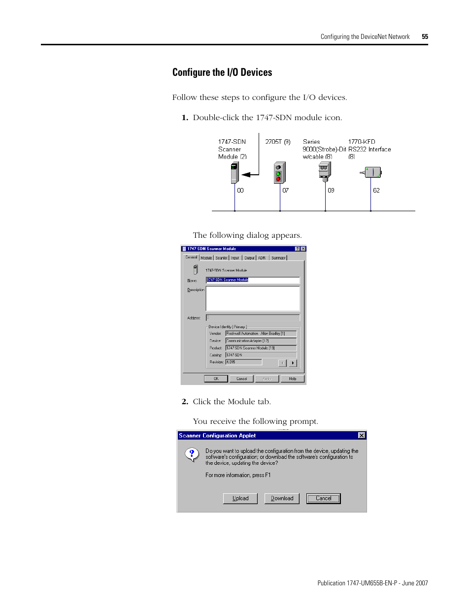 Configure the i/o devices | Rockwell Automation 1747-SDN SLC 500 DeviceNet Scanner Module User Manual User Manual | Page 55 / 160