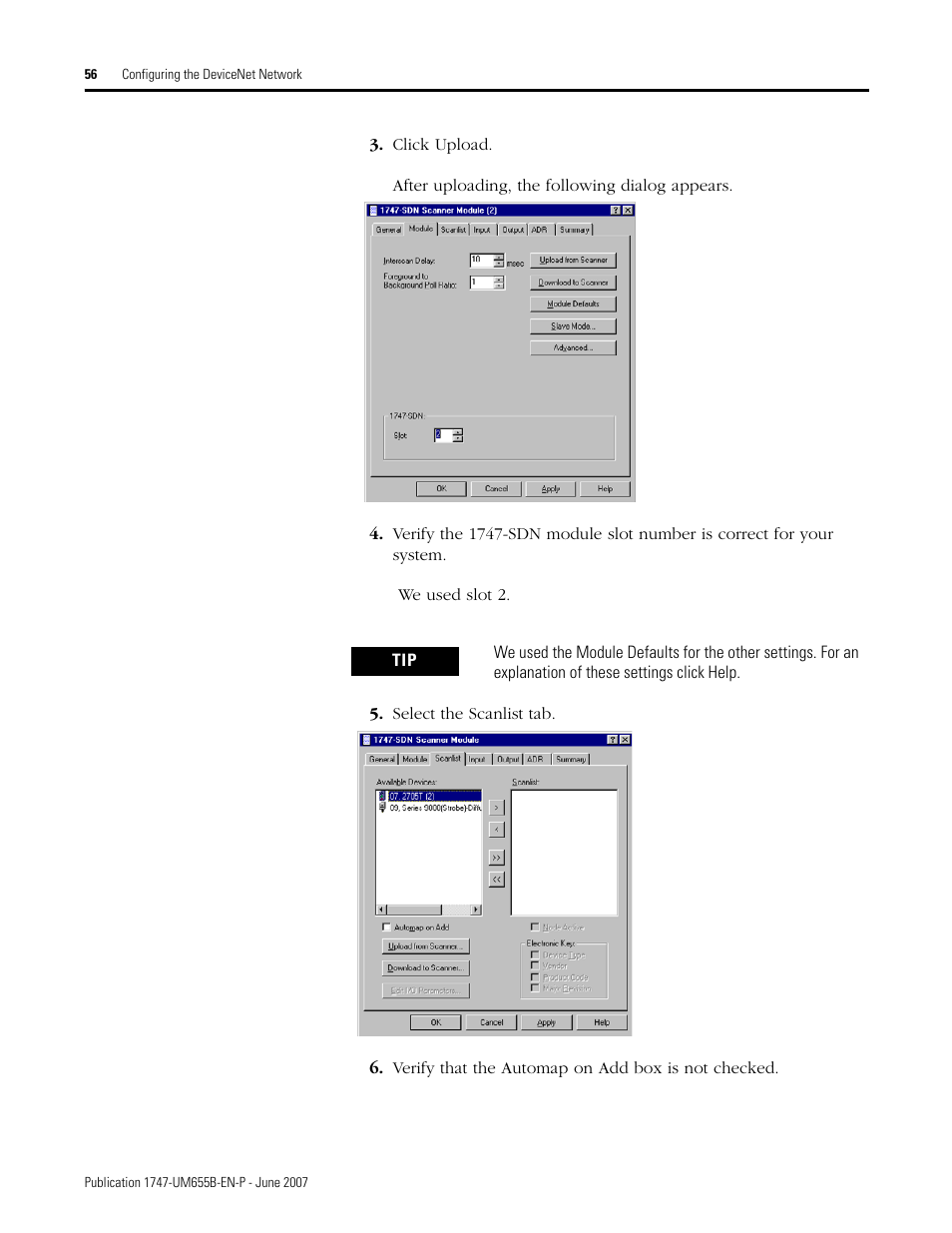 Rockwell Automation 1747-SDN SLC 500 DeviceNet Scanner Module User Manual User Manual | Page 56 / 160