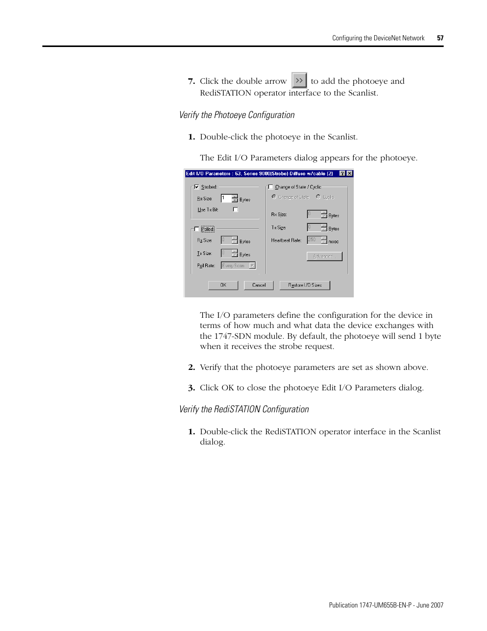 Verify the photoeye configuration | Rockwell Automation 1747-SDN SLC 500 DeviceNet Scanner Module User Manual User Manual | Page 57 / 160