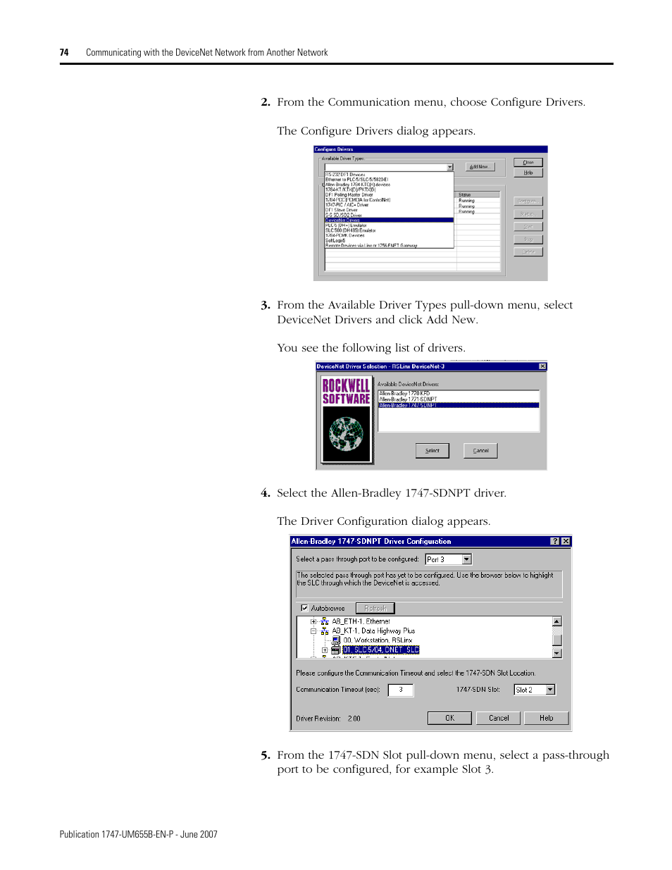 Rockwell Automation 1747-SDN SLC 500 DeviceNet Scanner Module User Manual User Manual | Page 74 / 160