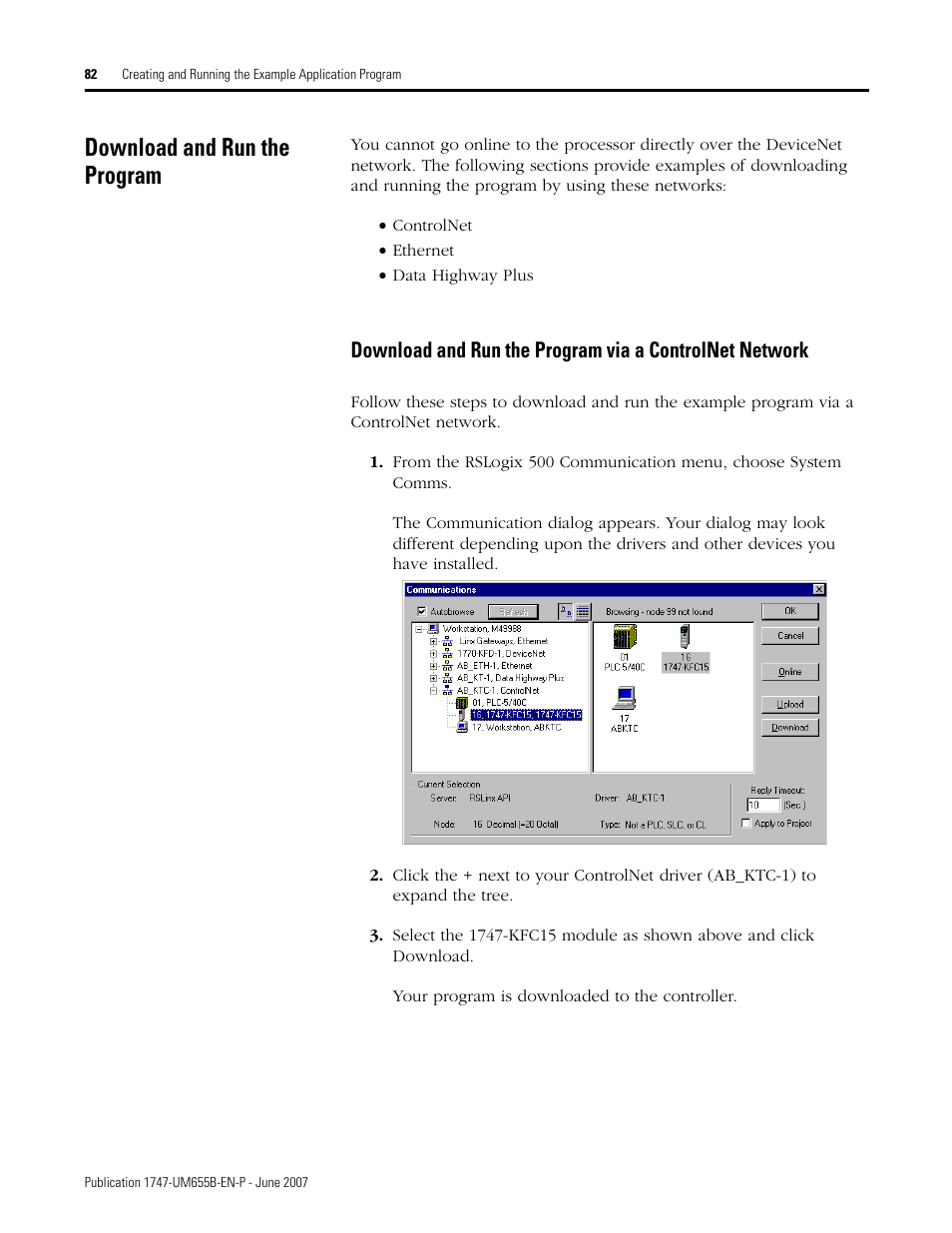 Download and run the program | Rockwell Automation 1747-SDN SLC 500 DeviceNet Scanner Module User Manual User Manual | Page 82 / 160