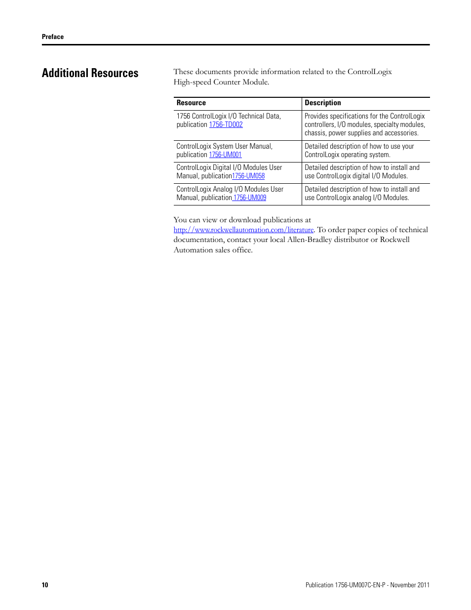Additional resources | Rockwell Automation 1756-HSC ControlLogix High Speed Counter Module User Manual | Page 10 / 128