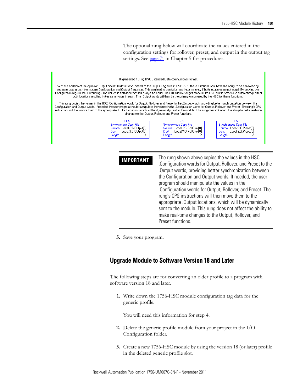 Upgrade module to software version 18 and later | Rockwell Automation 1756-HSC ControlLogix High Speed Counter Module User Manual | Page 101 / 128