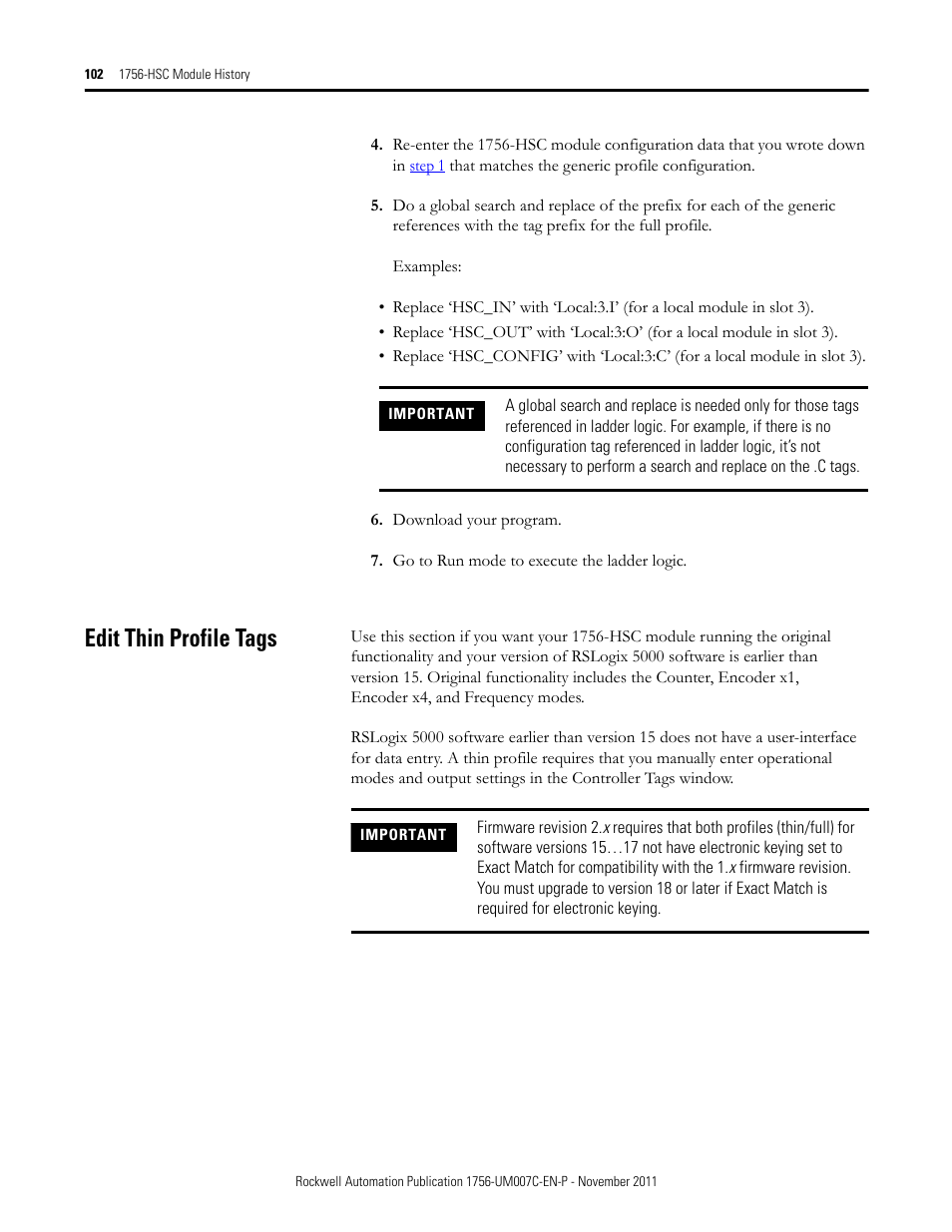 Edit thin profile tags | Rockwell Automation 1756-HSC ControlLogix High Speed Counter Module User Manual | Page 102 / 128