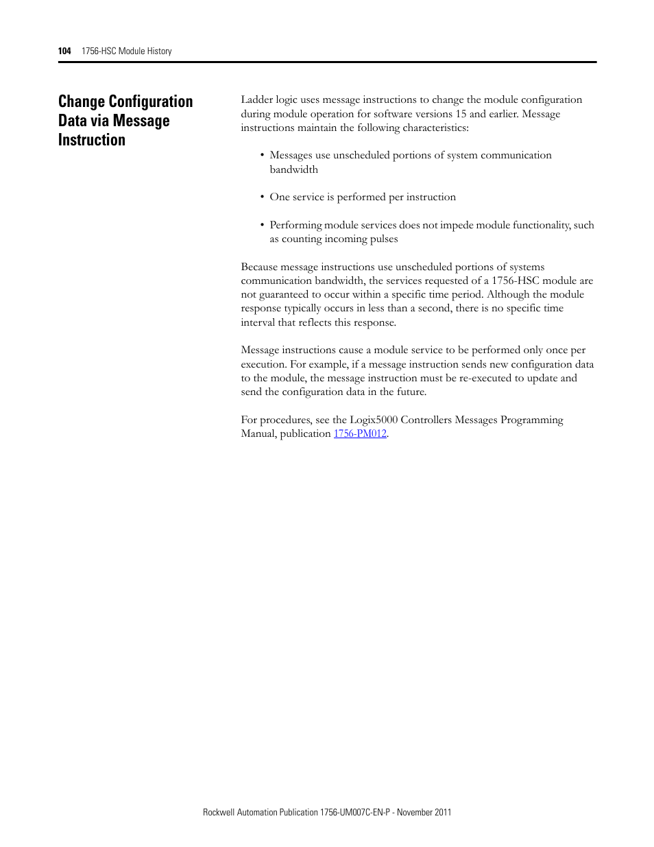 Change configuration data via message instruction | Rockwell Automation 1756-HSC ControlLogix High Speed Counter Module User Manual | Page 104 / 128