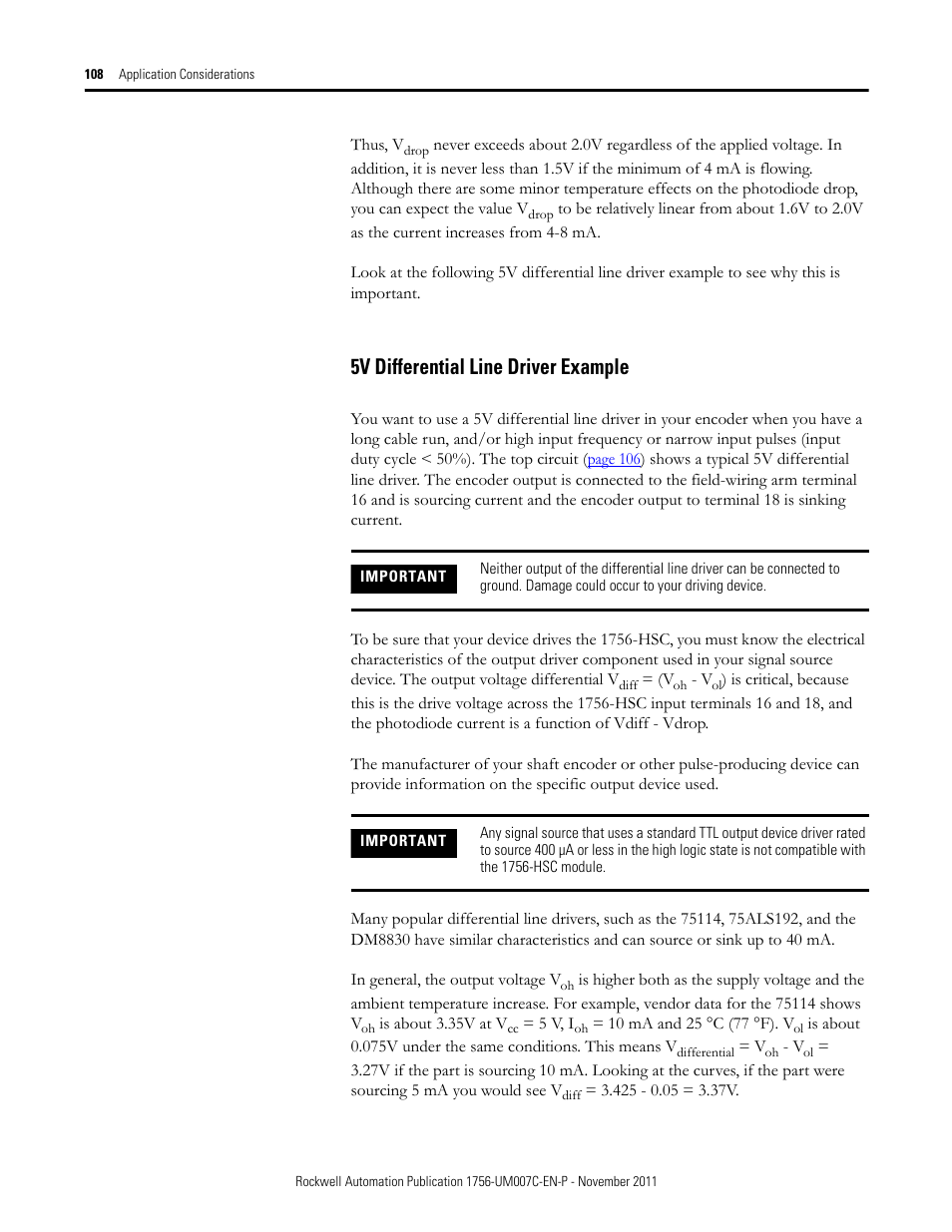 5v differential line driver example | Rockwell Automation 1756-HSC ControlLogix High Speed Counter Module User Manual | Page 108 / 128