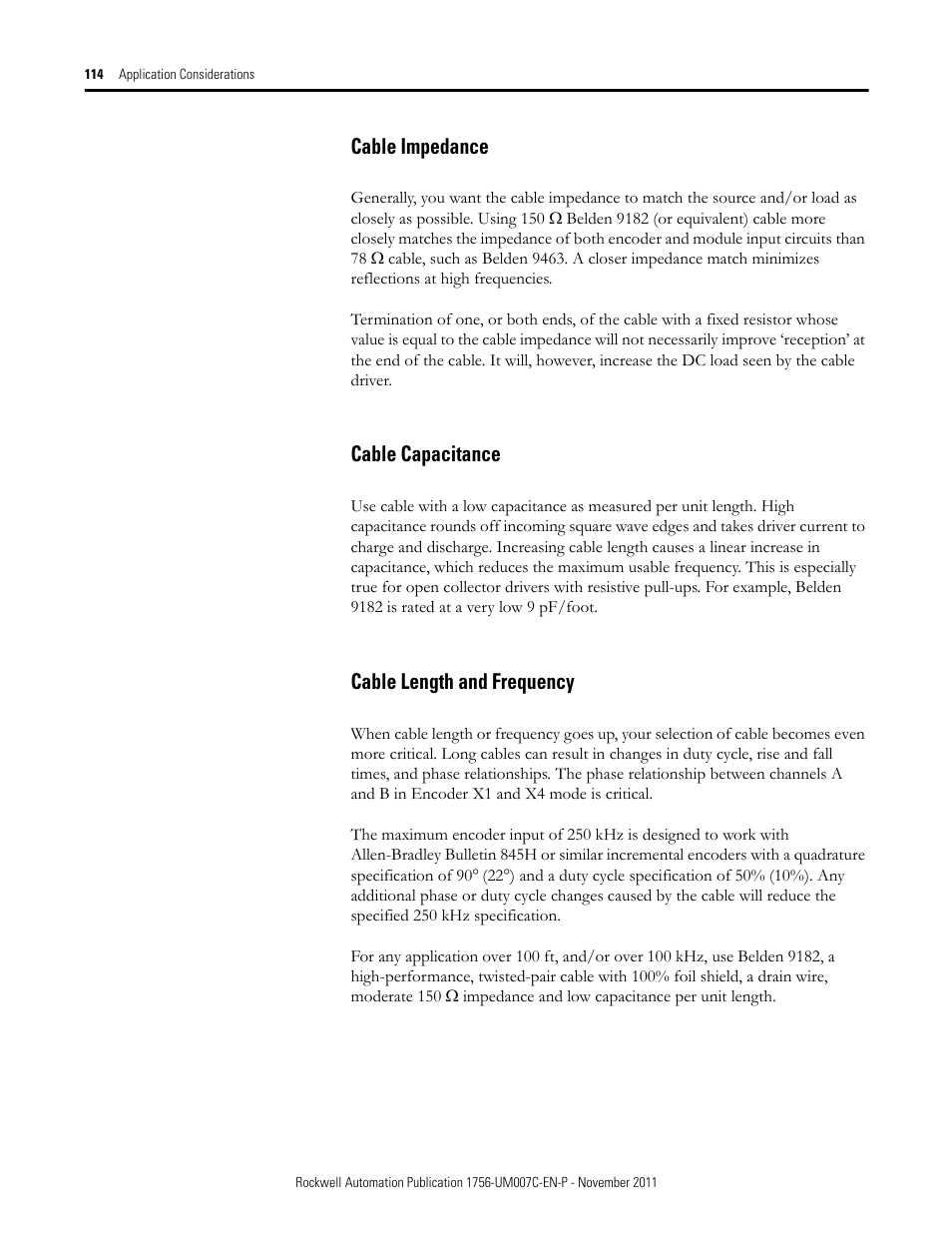 Cable impedance, Cable capacitance, Cable length and frequency | Rockwell Automation 1756-HSC ControlLogix High Speed Counter Module User Manual | Page 114 / 128