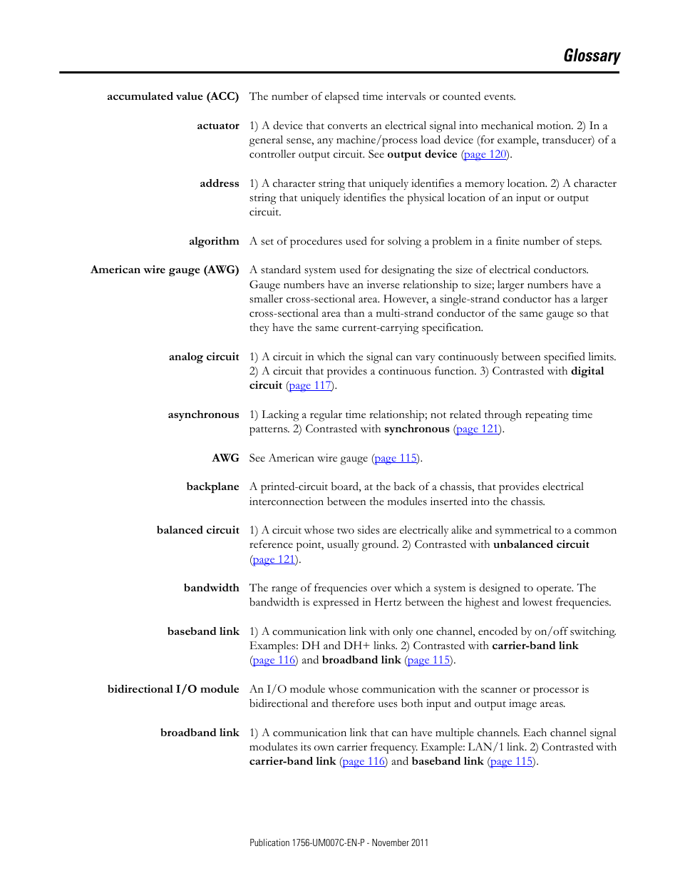 Glossary | Rockwell Automation 1756-HSC ControlLogix High Speed Counter Module User Manual | Page 115 / 128
