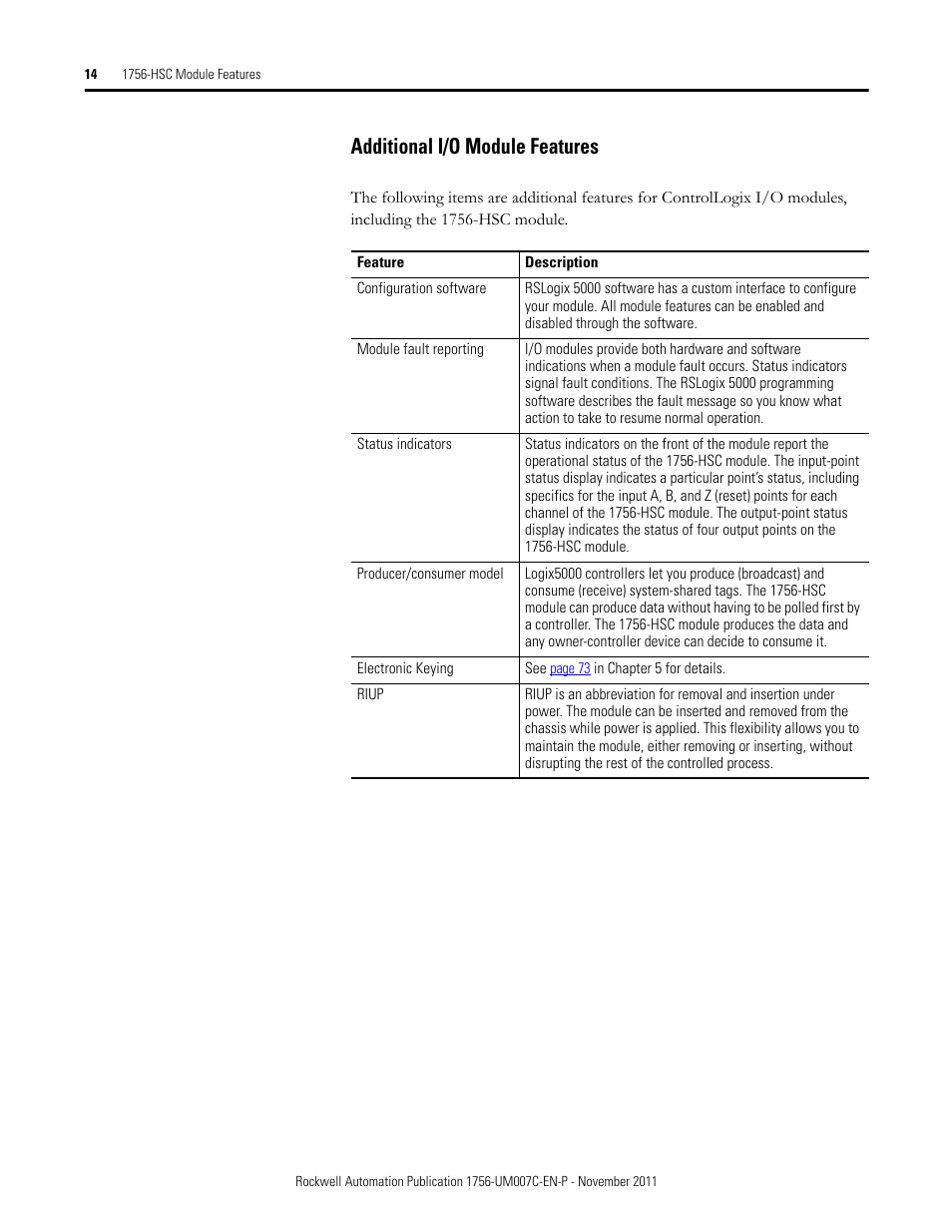 Additional i/o module features | Rockwell Automation 1756-HSC ControlLogix High Speed Counter Module User Manual | Page 14 / 128
