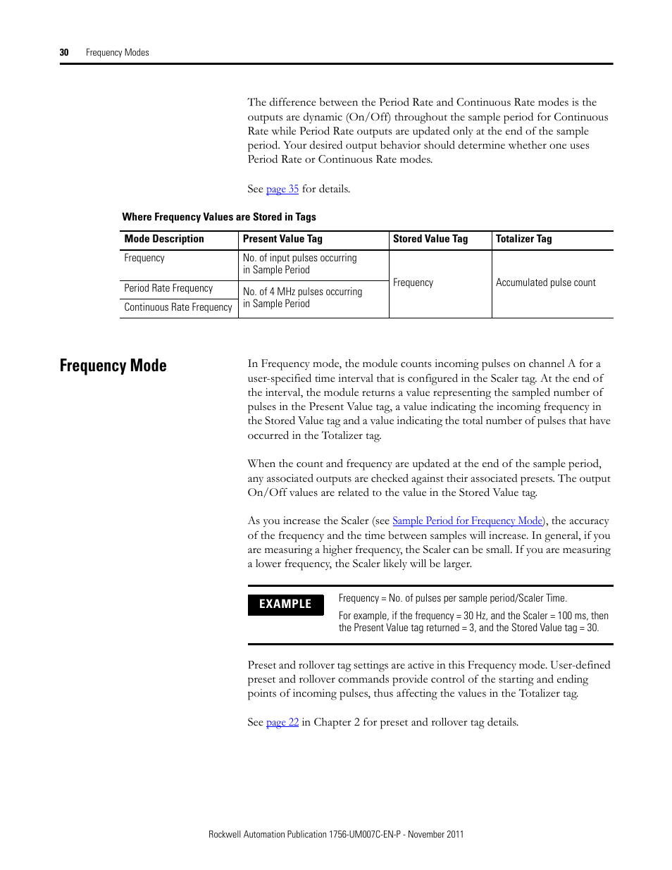Frequency mode | Rockwell Automation 1756-HSC ControlLogix High Speed Counter Module User Manual | Page 30 / 128