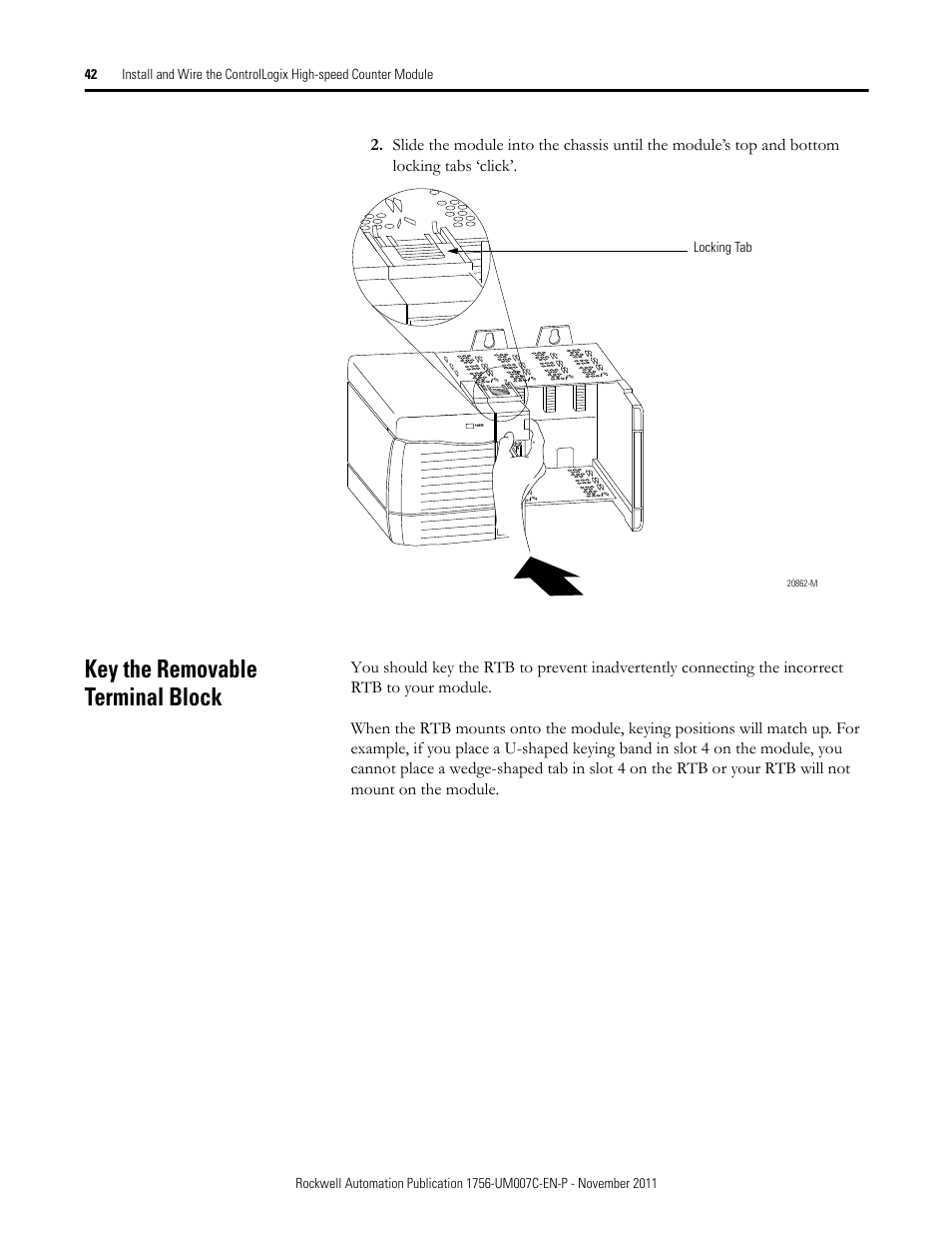 Key the removable terminal block | Rockwell Automation 1756-HSC ControlLogix High Speed Counter Module User Manual | Page 42 / 128