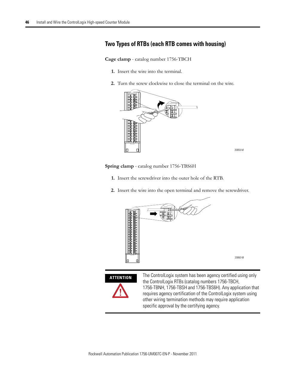 Two types of rtbs (each rtb comes with housing) | Rockwell Automation 1756-HSC ControlLogix High Speed Counter Module User Manual | Page 46 / 128
