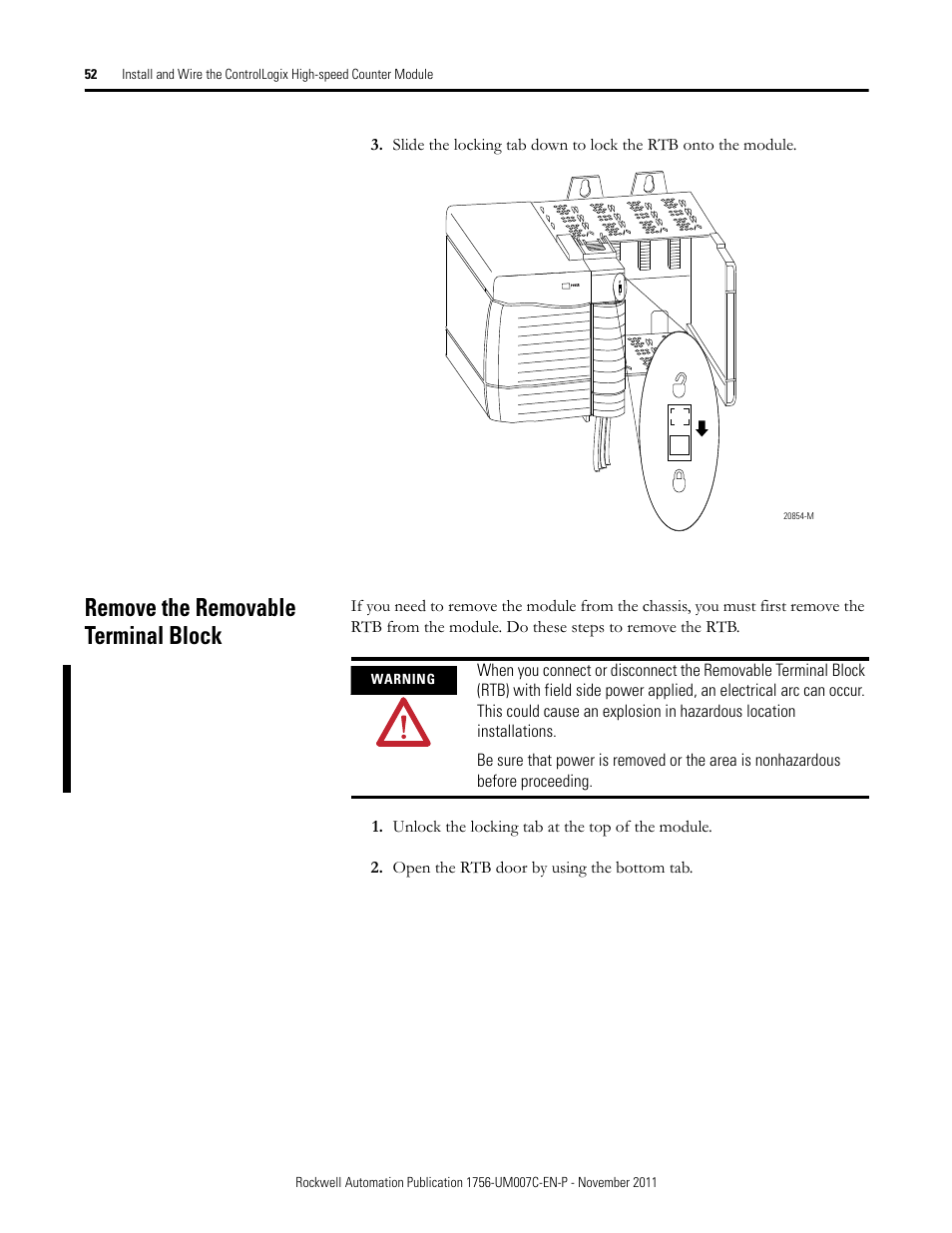 Remove the removable terminal block | Rockwell Automation 1756-HSC ControlLogix High Speed Counter Module User Manual | Page 52 / 128