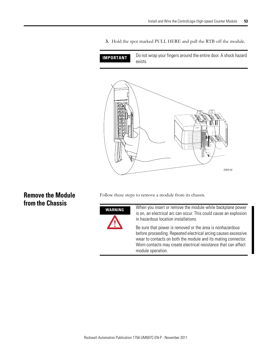 Remove the module from the chassis | Rockwell Automation 1756-HSC ControlLogix High Speed Counter Module User Manual | Page 53 / 128