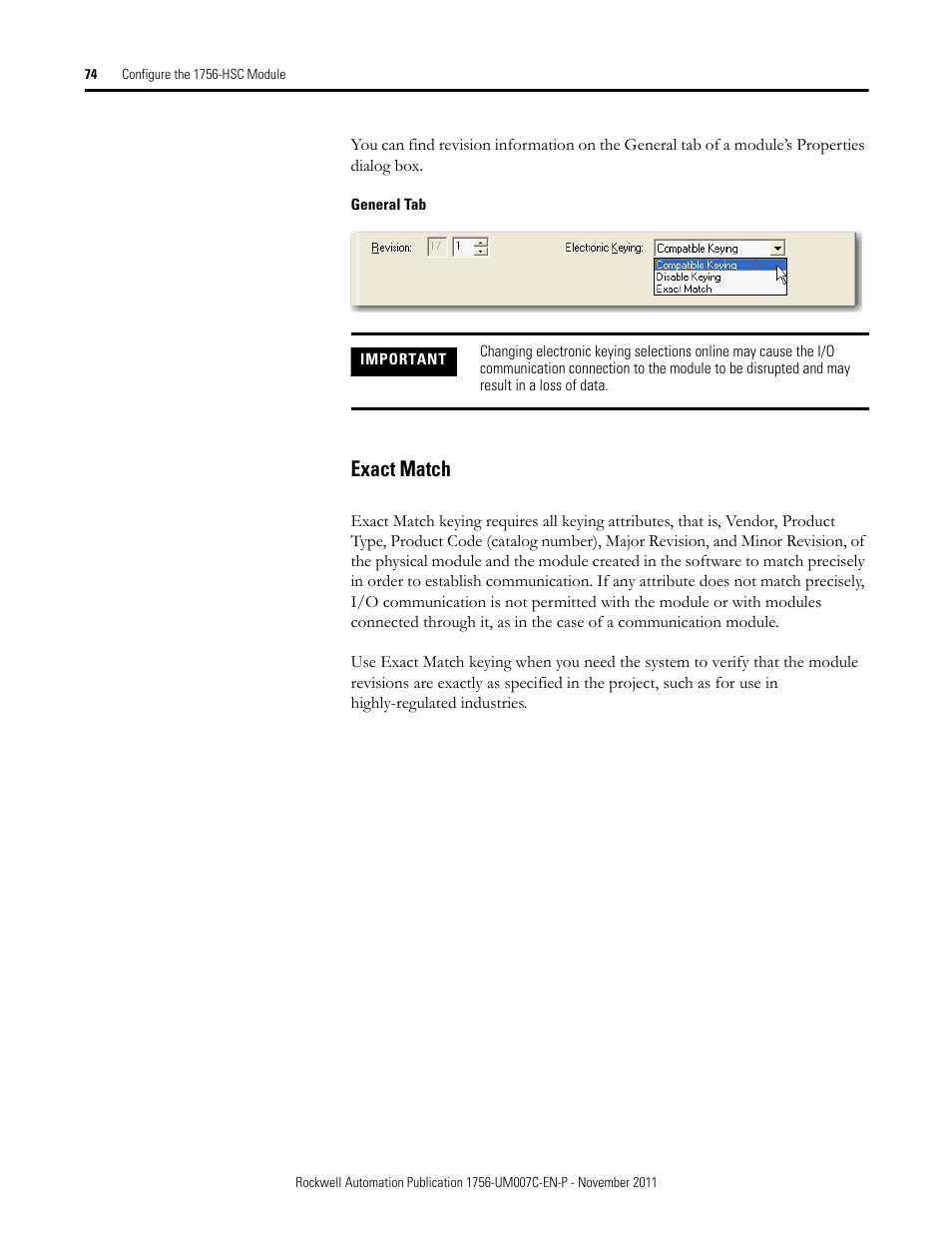 Exact match | Rockwell Automation 1756-HSC ControlLogix High Speed Counter Module User Manual | Page 74 / 128