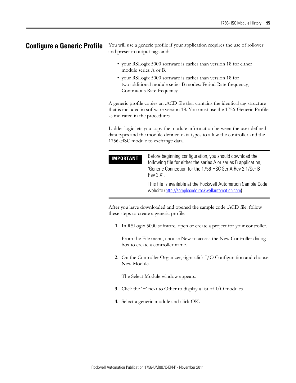 Configure a generic profile | Rockwell Automation 1756-HSC ControlLogix High Speed Counter Module User Manual | Page 95 / 128