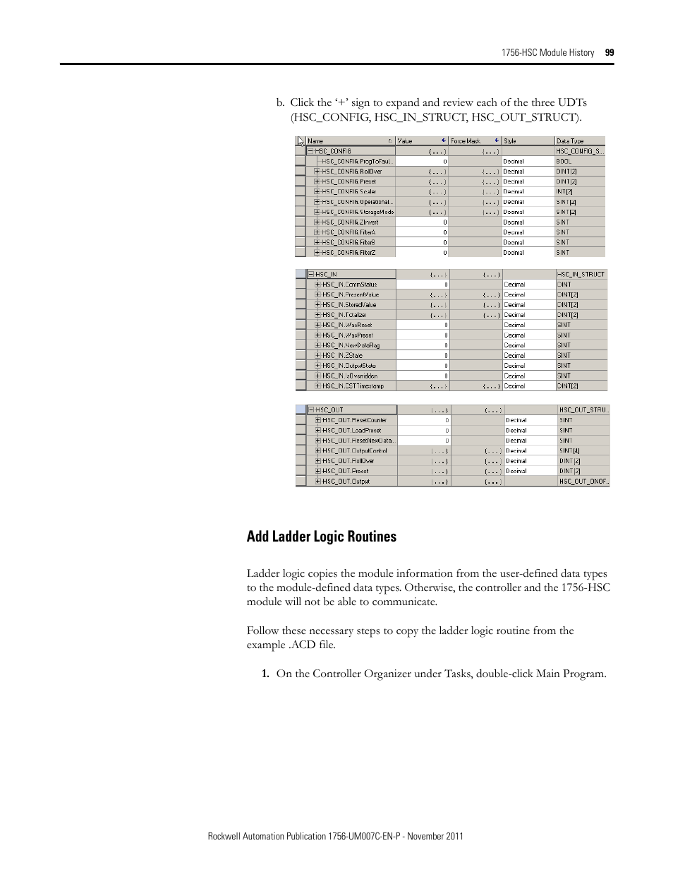 Add ladder logic routines | Rockwell Automation 1756-HSC ControlLogix High Speed Counter Module User Manual | Page 99 / 128