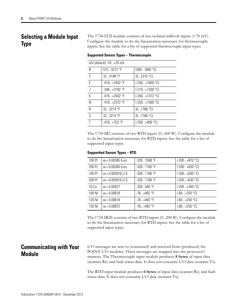 Selecting a module input type, Communicating with your module | Rockwell Automation 1734-IT2I Thermocouple and RTD Input Module User Manual User Manual | Page 12 / 84