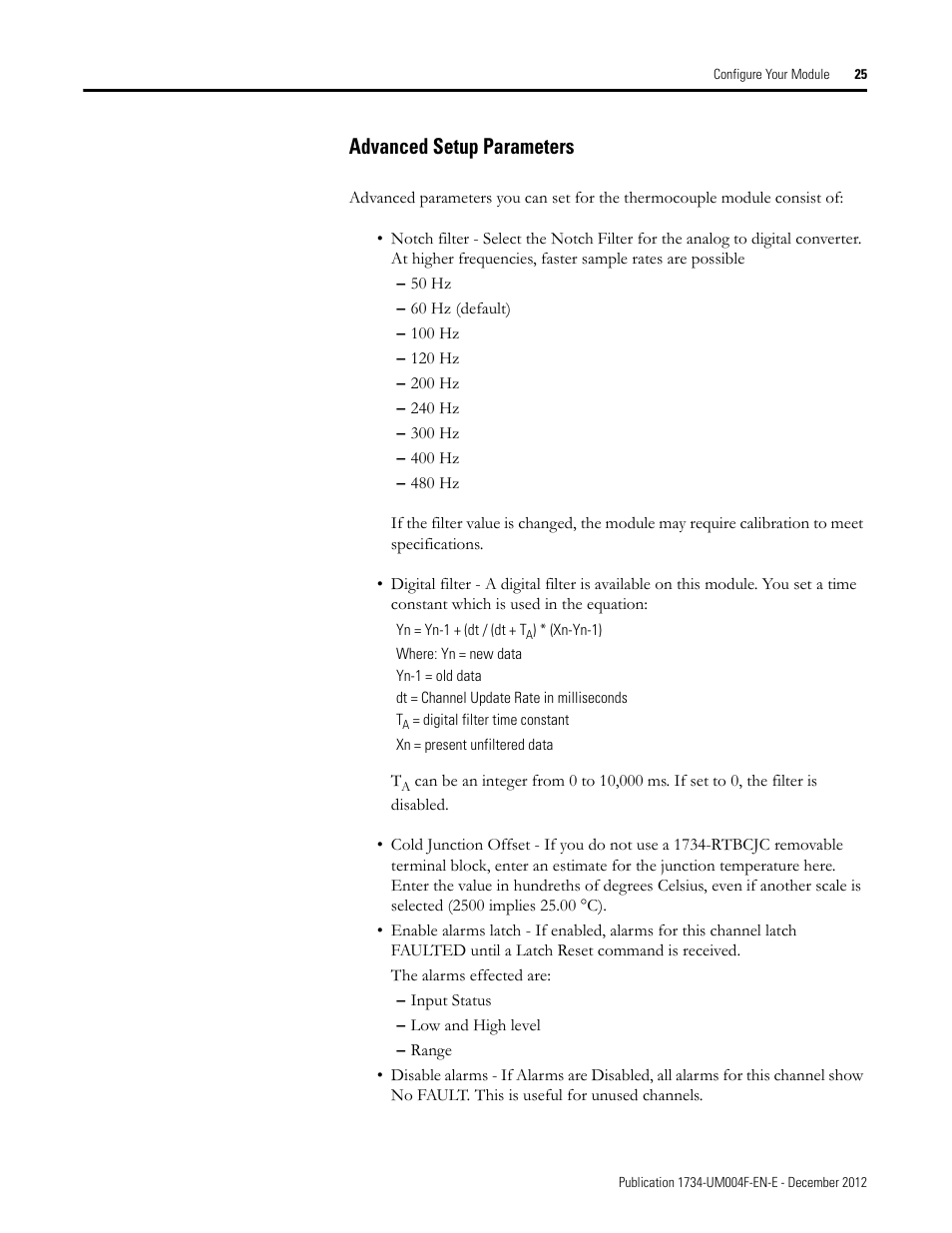 Advanced setup parameters | Rockwell Automation 1734-IT2I Thermocouple and RTD Input Module User Manual User Manual | Page 35 / 84
