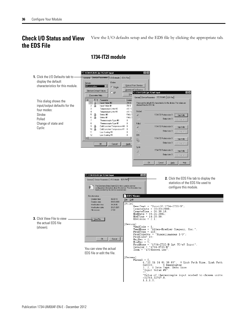 Check i/o status and view the eds file, 1734-it2i module | Rockwell Automation 1734-IT2I Thermocouple and RTD Input Module User Manual User Manual | Page 46 / 84