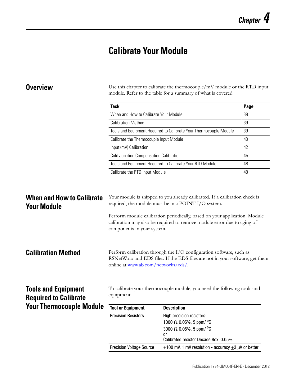 4 - calibrate your module, Overview, When and how to calibrate your module | Calibration method, Chapter 4, Calibrate your module, Chapter | Rockwell Automation 1734-IT2I Thermocouple and RTD Input Module User Manual User Manual | Page 49 / 84