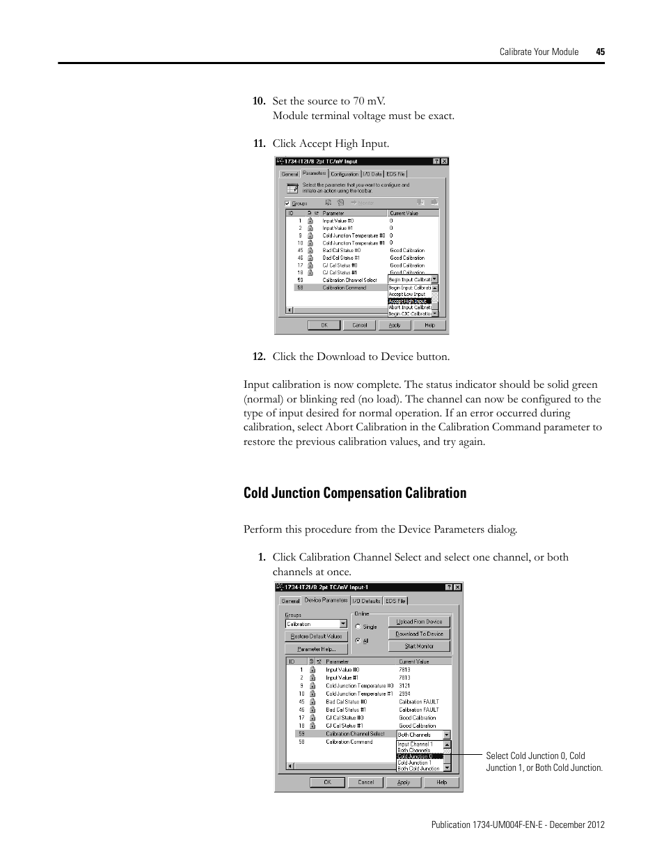 Cold junction compensation calibration | Rockwell Automation 1734-IT2I Thermocouple and RTD Input Module User Manual User Manual | Page 55 / 84