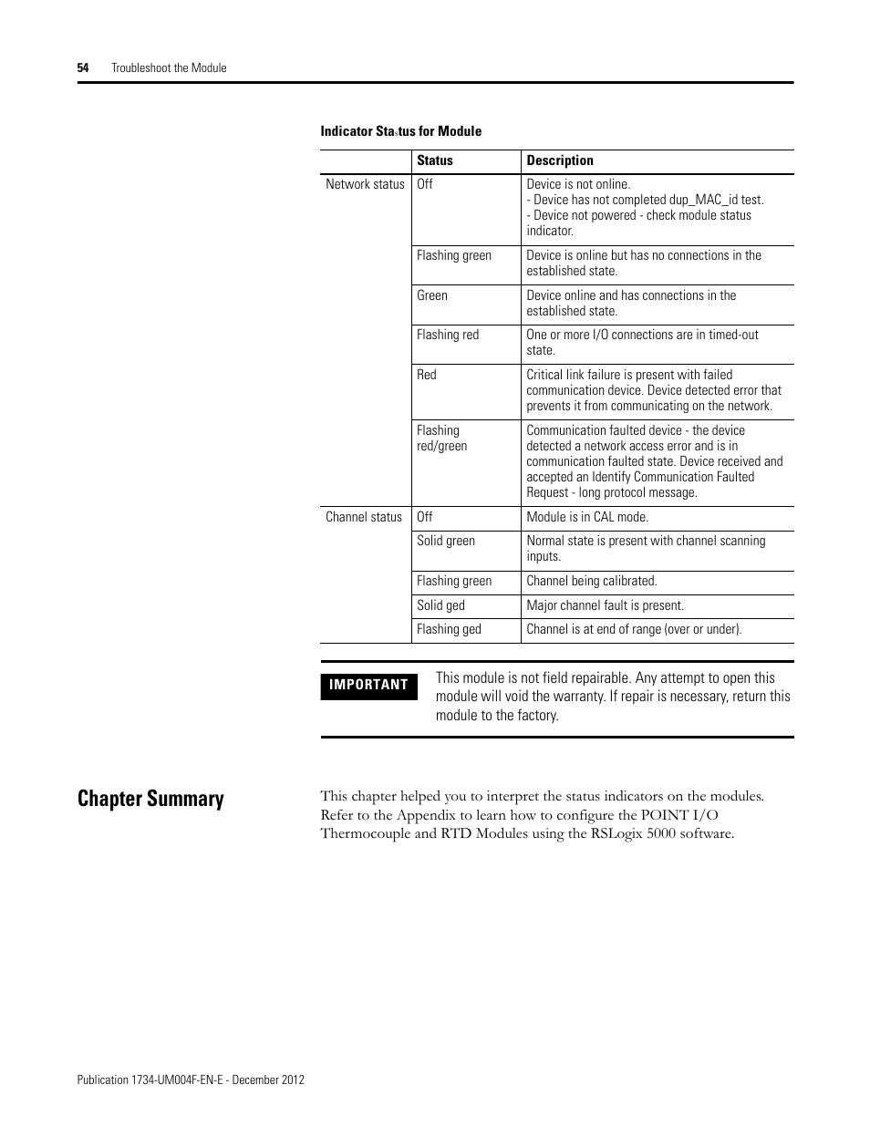 Chapter summary | Rockwell Automation 1734-IT2I Thermocouple and RTD Input Module User Manual User Manual | Page 64 / 84