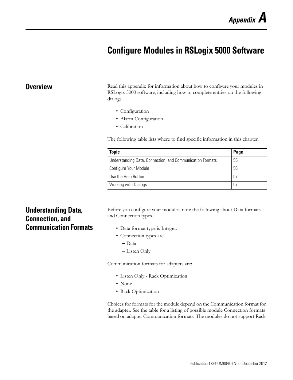 A - configure modules in rslogix 5000 software, Overview, Appendix a | Configure modules in rslogix 5000 software, Appendix | Rockwell Automation 1734-IT2I Thermocouple and RTD Input Module User Manual User Manual | Page 65 / 84