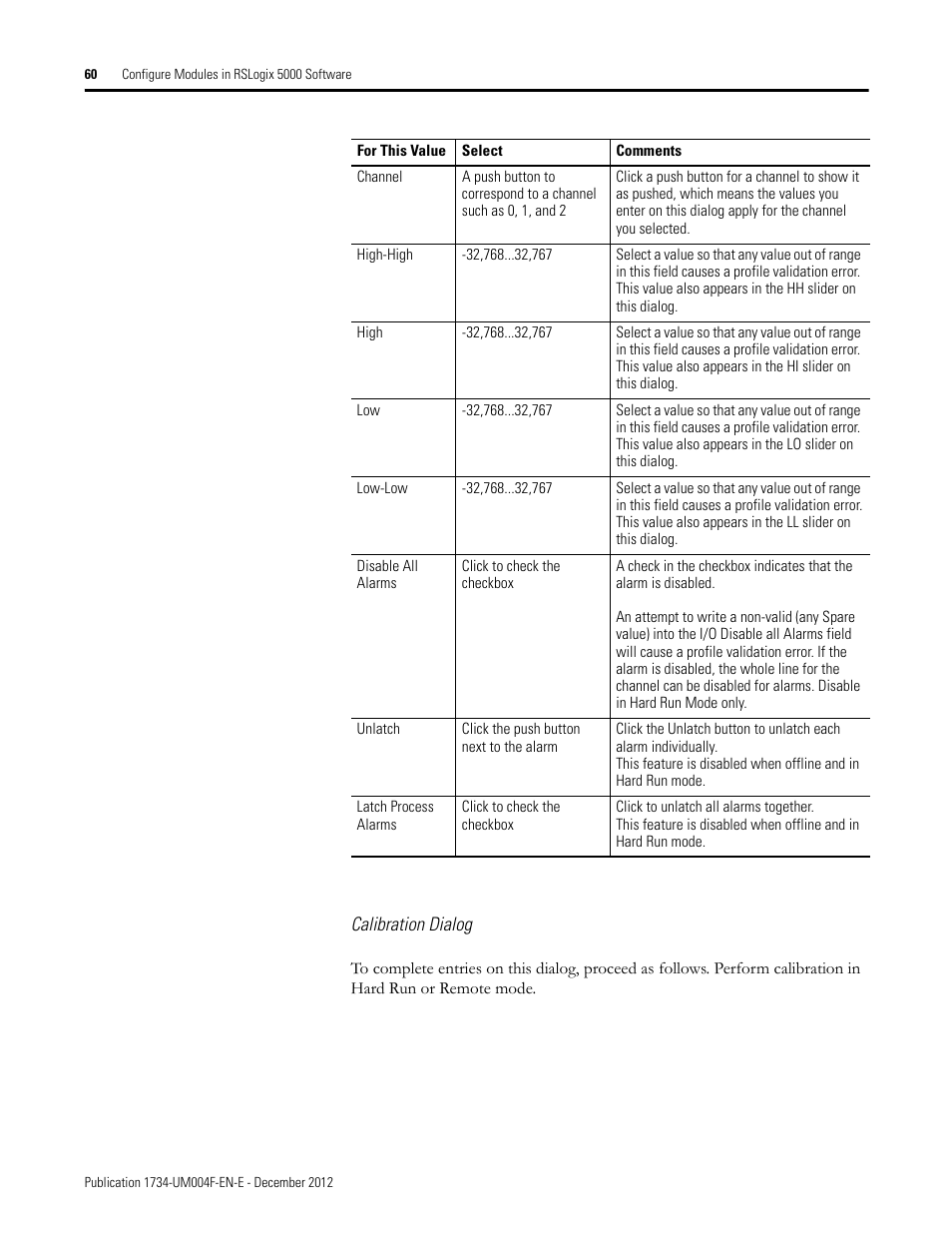 Calibration dialog | Rockwell Automation 1734-IT2I Thermocouple and RTD Input Module User Manual User Manual | Page 70 / 84