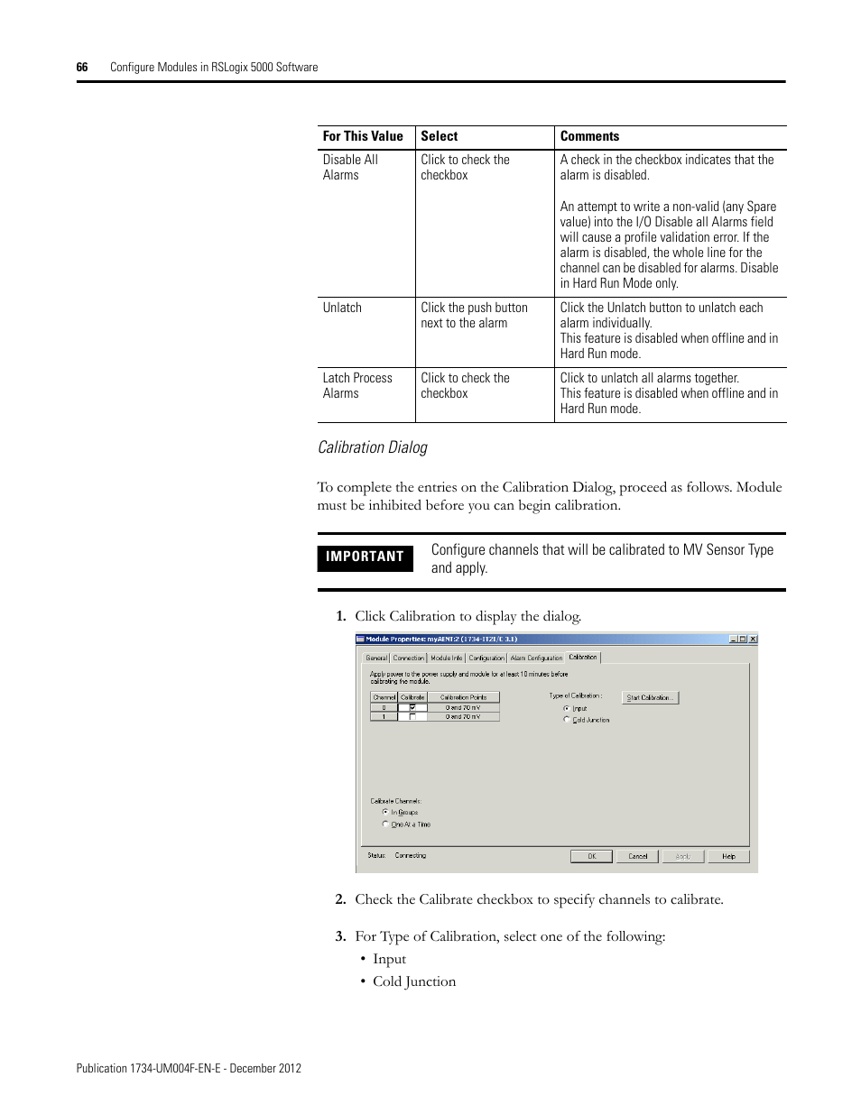 Calibration dialog | Rockwell Automation 1734-IT2I Thermocouple and RTD Input Module User Manual User Manual | Page 76 / 84