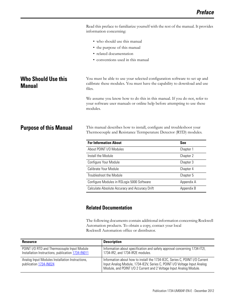 Preface, Who should use this manual, Purpose of this manual | Related documentation, Who should use this manual purpose of this manual | Rockwell Automation 1734-IT2I Thermocouple and RTD Input Module User Manual User Manual | Page 9 / 84